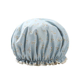 Double Layer Lux Shower Cap Bath Hat Hair Care Women Sleep Waterproof Reusable - Dark Blue - Low Angle