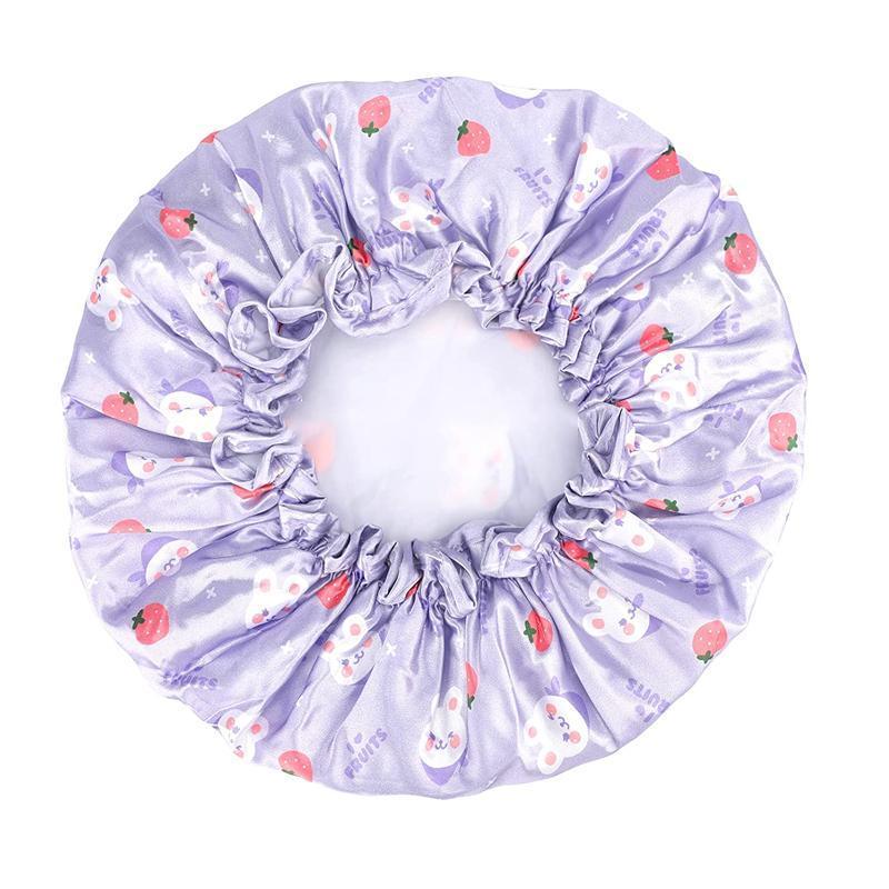 Double Layer Lux Shower Cap Bath Hat Hair Care Women Sleep Waterproof Reusable - Khaki