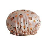 Double Layer Lux Shower Cap Bath Hat Hair Care Women Sleep Waterproof Reusable - Khaki - Close-Up Angle