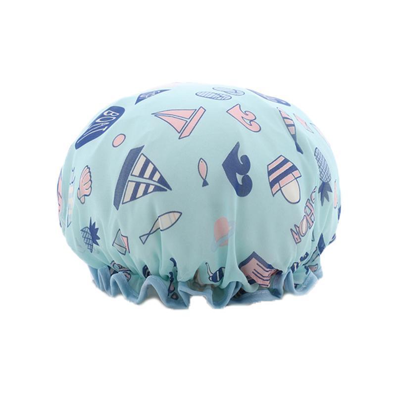 Double Layer Lux Shower Cap Bath Hat Hair Care Women Sleep Waterproof Reusable - Light Blue