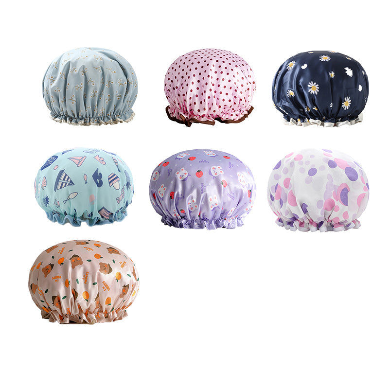 Double Layer Lux Shower Cap Bath Hat Hair Care Women Sleep Waterproof Reusable - Pink