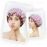 Double Layer Lux Shower Cap Bath Hat Hair Care Women Sleep Waterproof Reusable - Pink - Top-Down View