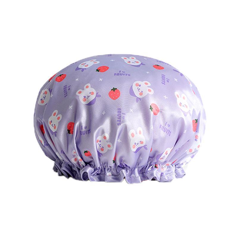 Double Layer Lux Shower Cap Bath Hat Hair Care Women Sleep Waterproof Reusable - Pink