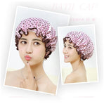 Double Layer Lux Shower Cap Bath Hat Hair Care Women Sleep Waterproof Reusable - White