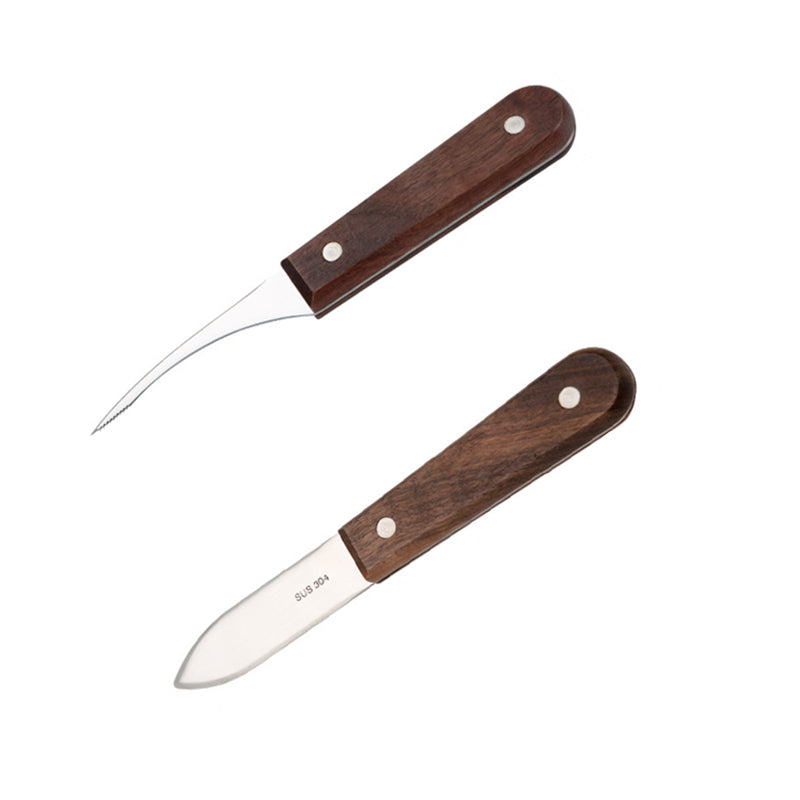 2PCS Shrimp Deveiner and Shellfish Opener Knife Set Stainless Steel Wood Handle