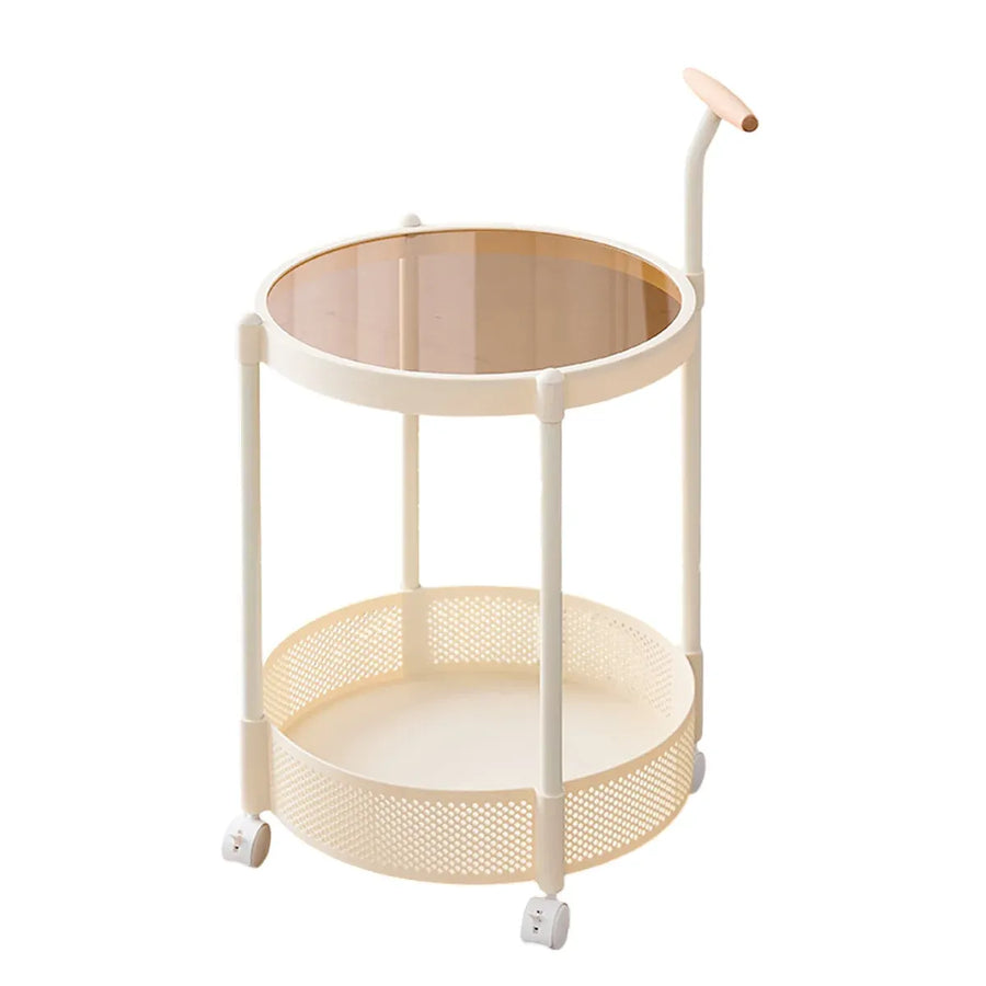 Movable Side Table Rolling Caster Wheels 2 Tier for Living Room