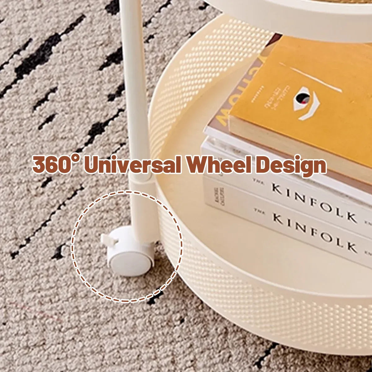 Movable Side Table Rolling Caster Wheels 2 Tier for Living Room
