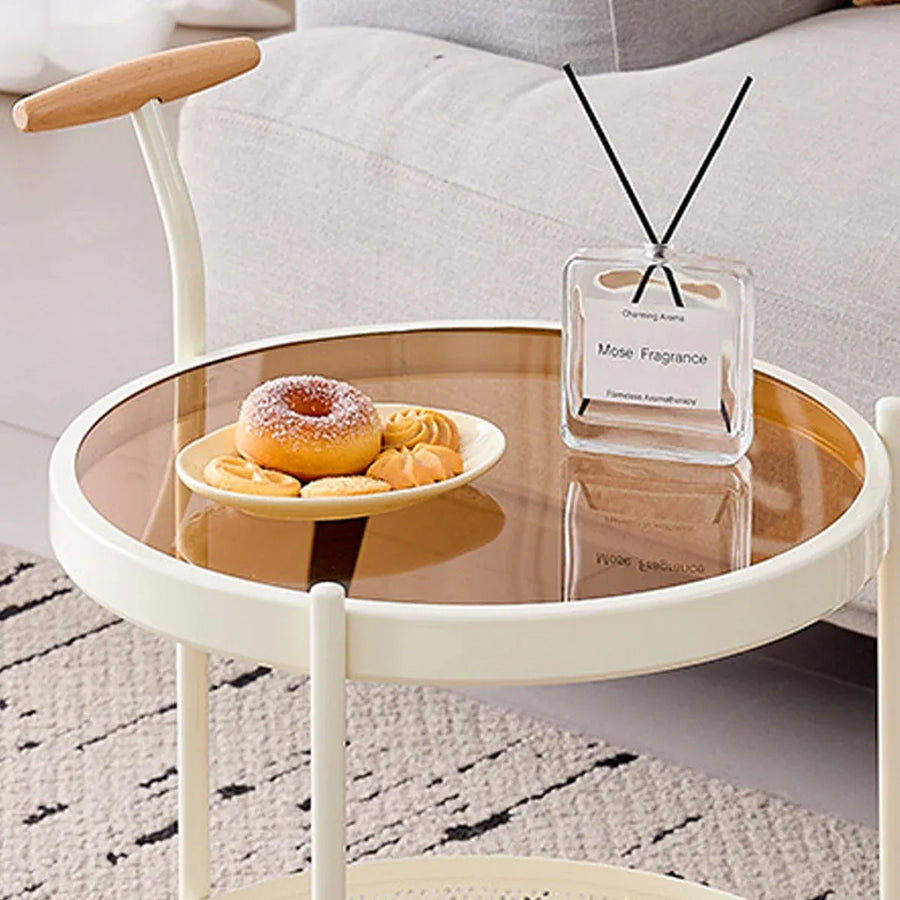 Movable Side Table Rolling Caster Wheels 2 Tier for Living Room