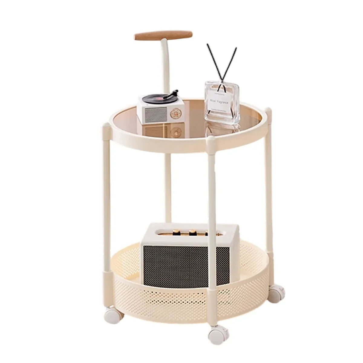 Movable Side Table Rolling Caster Wheels 2 Tier for Living Room