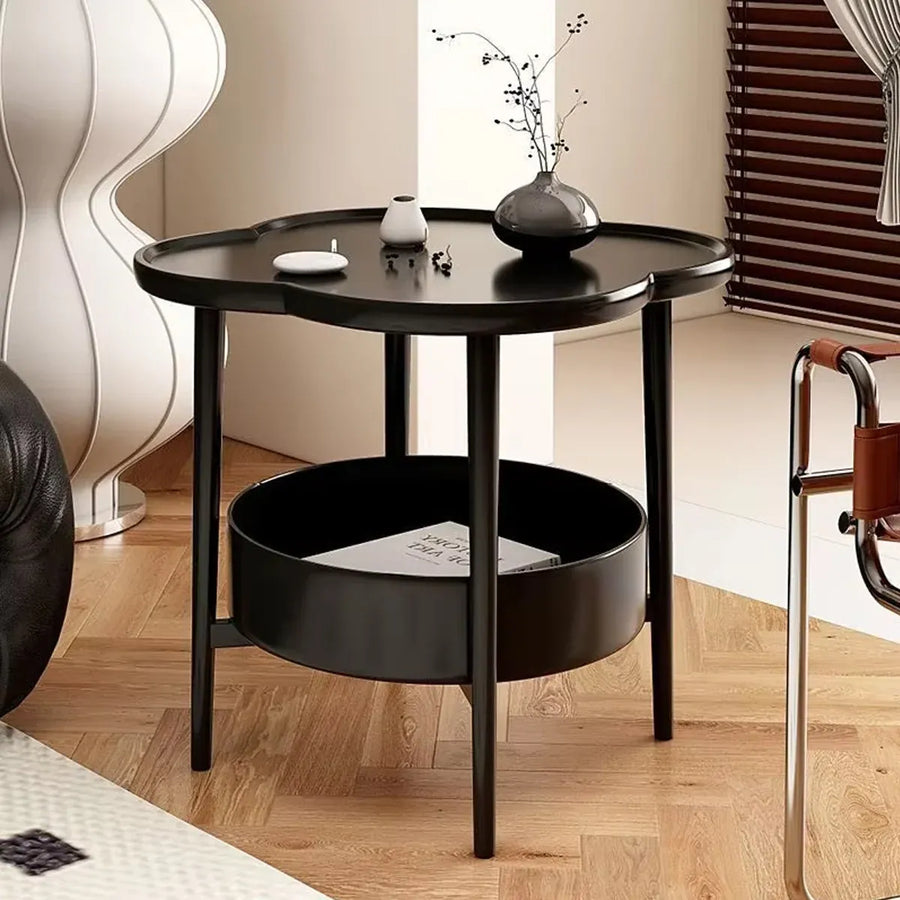 Trendy Black Round Coffee Side Table Modern Minimalist End Table for Living Room