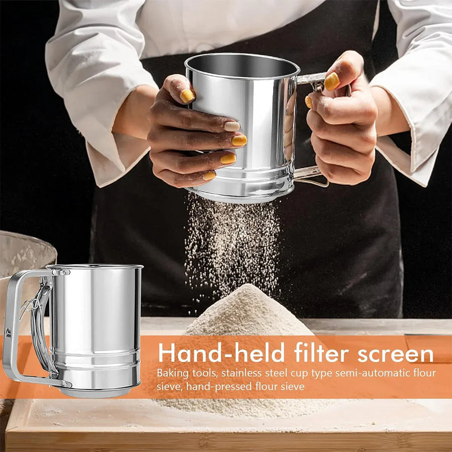 Stainless Steel Handheld Flour Sieve Home Filter Mesh Sieve Baking Tool Durable