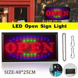 LED Open Sign Light 48x25cm Neon Display Board with Hanging Chain for Shop Use