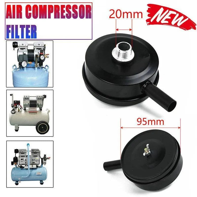 2 Pcs Compressor Male Threaded 20Mm Air Intake Silencer Filter Black Metal Shell