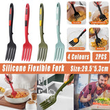 2PCS Silicone Heat Resistant Flexible Cooking Forks Dishwasher Safe Kitchen - Blue-Green - Front View