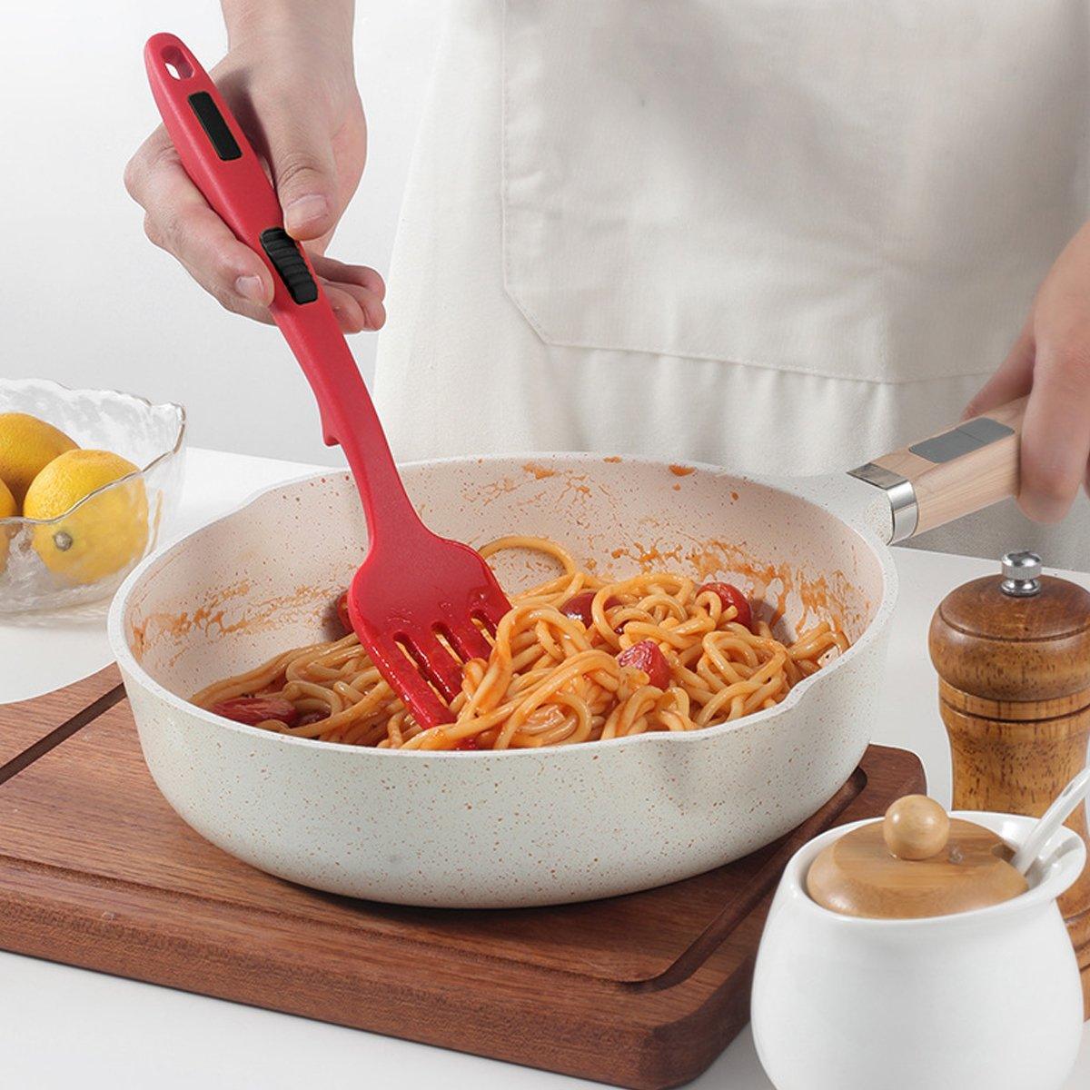 2PCS Silicone Heat Resistant Flexible Cooking Forks Dishwasher Safe Kitchen - Red-Black