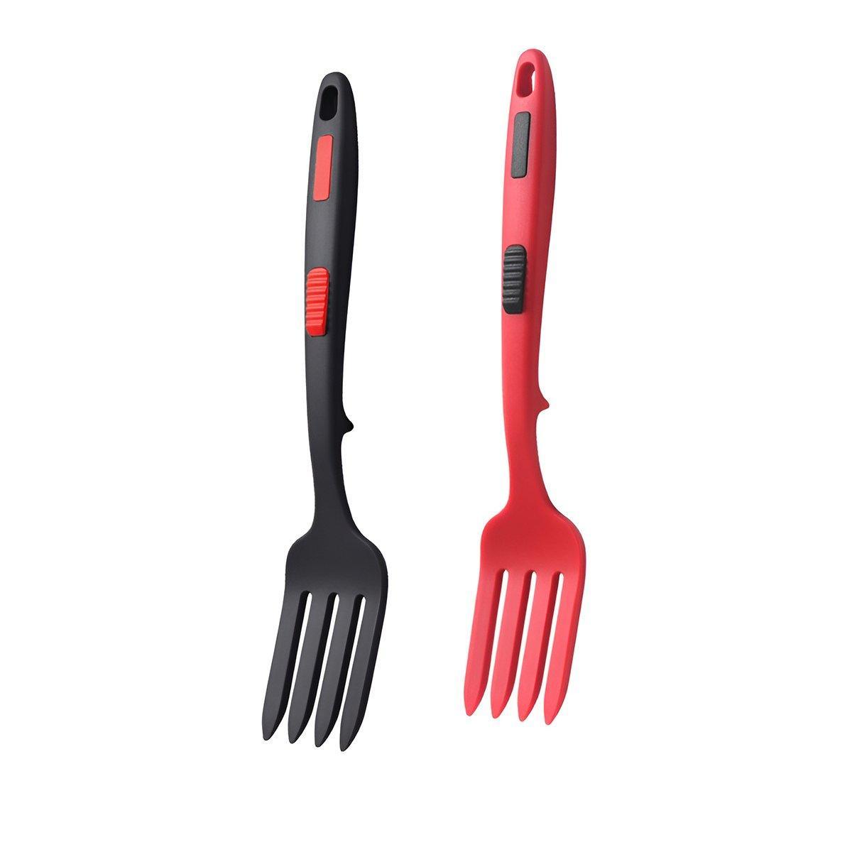 2PCS Silicone Heat Resistant Flexible Cooking Forks Dishwasher Safe Kitchen - Red-Black