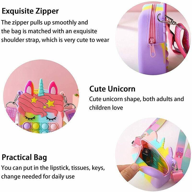Pop It Shoulder Bag For Girls And Women Unicorn Pop Purse Bags - Pink