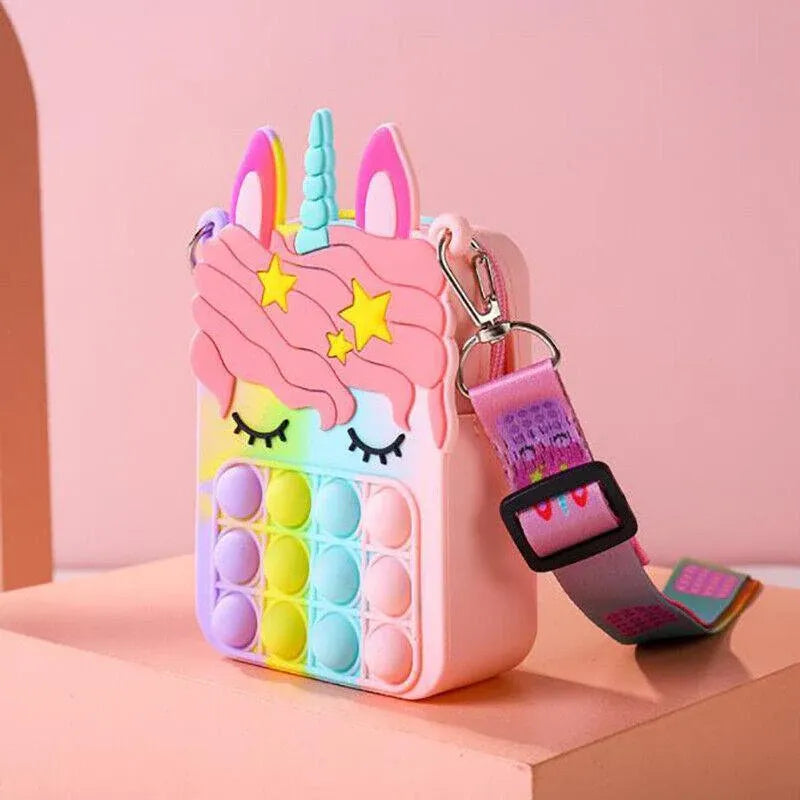 Pop It Shoulder Bag For Girls And Women Unicorn Pop Purse Bags - Pink