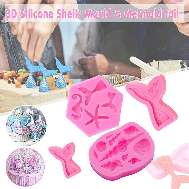 Mermaid Tail Sea Shell Silicone Cake Fondant Sugarcraft Mould Chocolate Mold - Hexagon