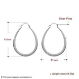 Elegant Teardrop Silver Filled Hoop Earrings 41mm Lightweight Fashion Jewelry - Side View