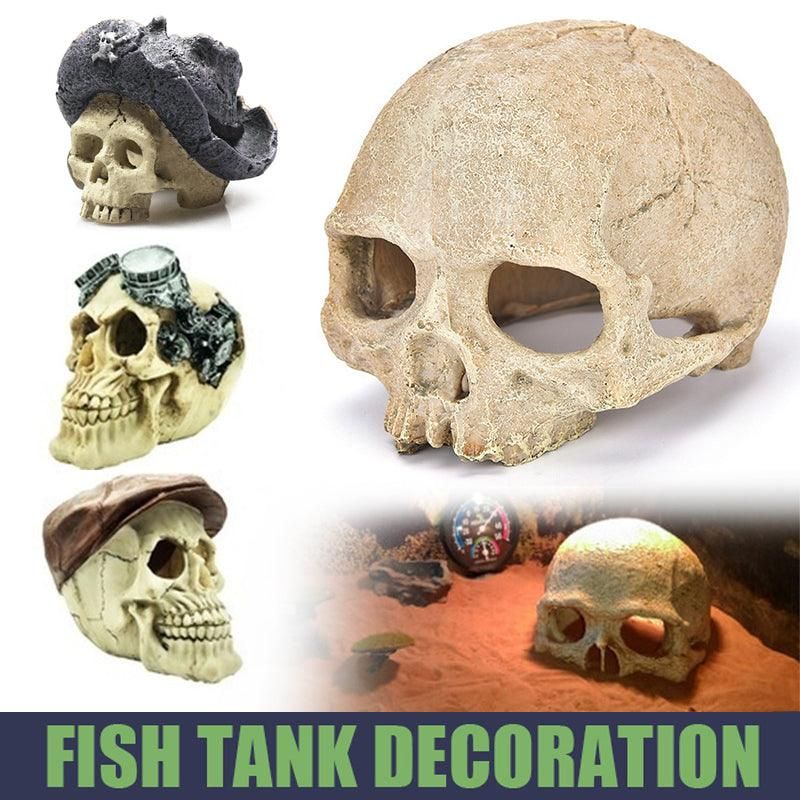 Artificial Fake Skull Head Bone Aquarium Ornament Fish Tank Decoration - Hat