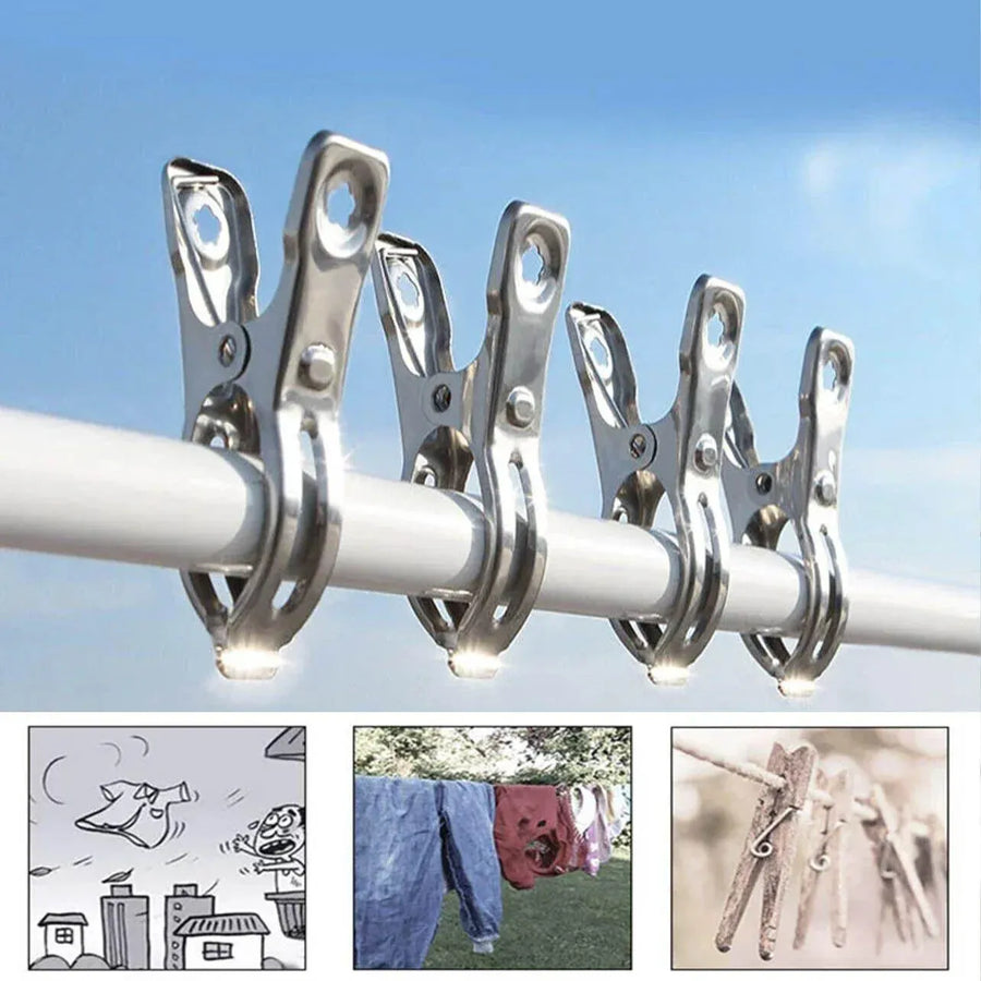 Large Stainless Steel Clothes Pegs Hanging Clip Laundry Windproof Clamp - 12cm *12 PCS