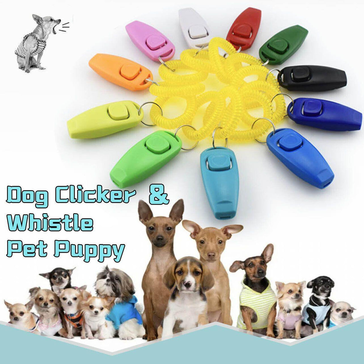 Dog Whistle and Clicker Set for Training Stop Barking Obedience Tool Combo - Sky Blue
