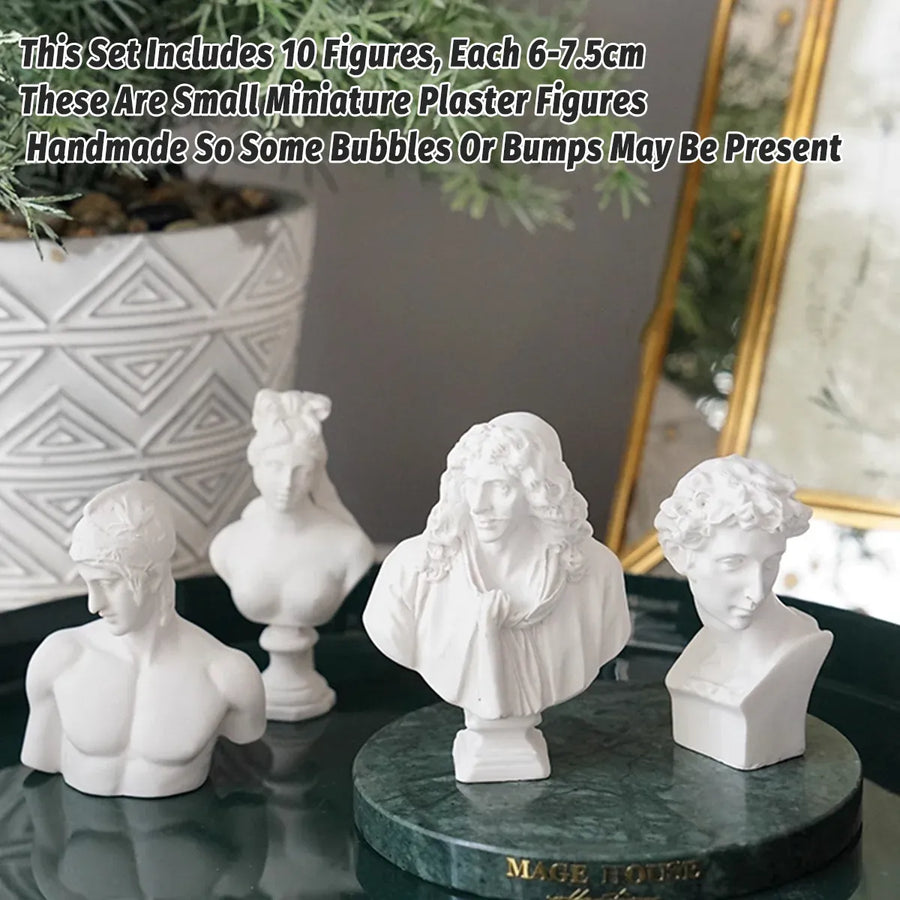10 Pcs Mini Desktop Decorative Sculptures Resin White Classical Busts