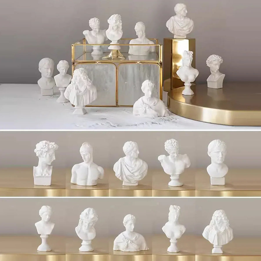 10 Pcs Mini Desktop Decorative Sculptures Resin White Classical Busts