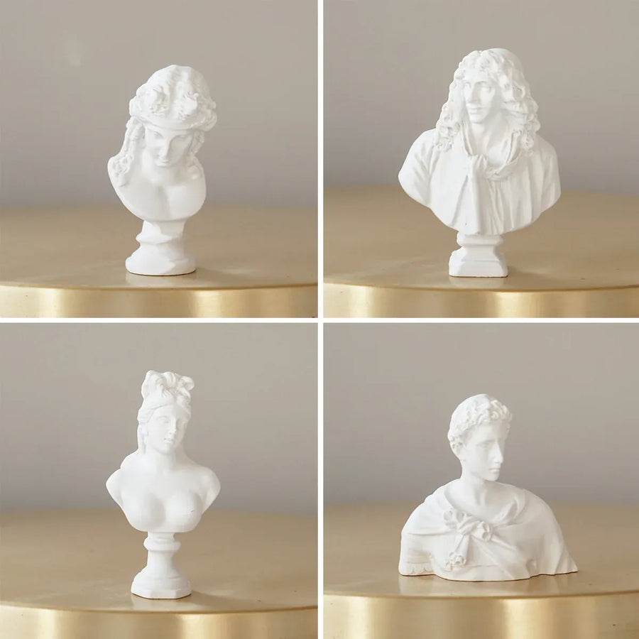 10 Pcs Mini Desktop Decorative Sculptures Resin White Classical Busts