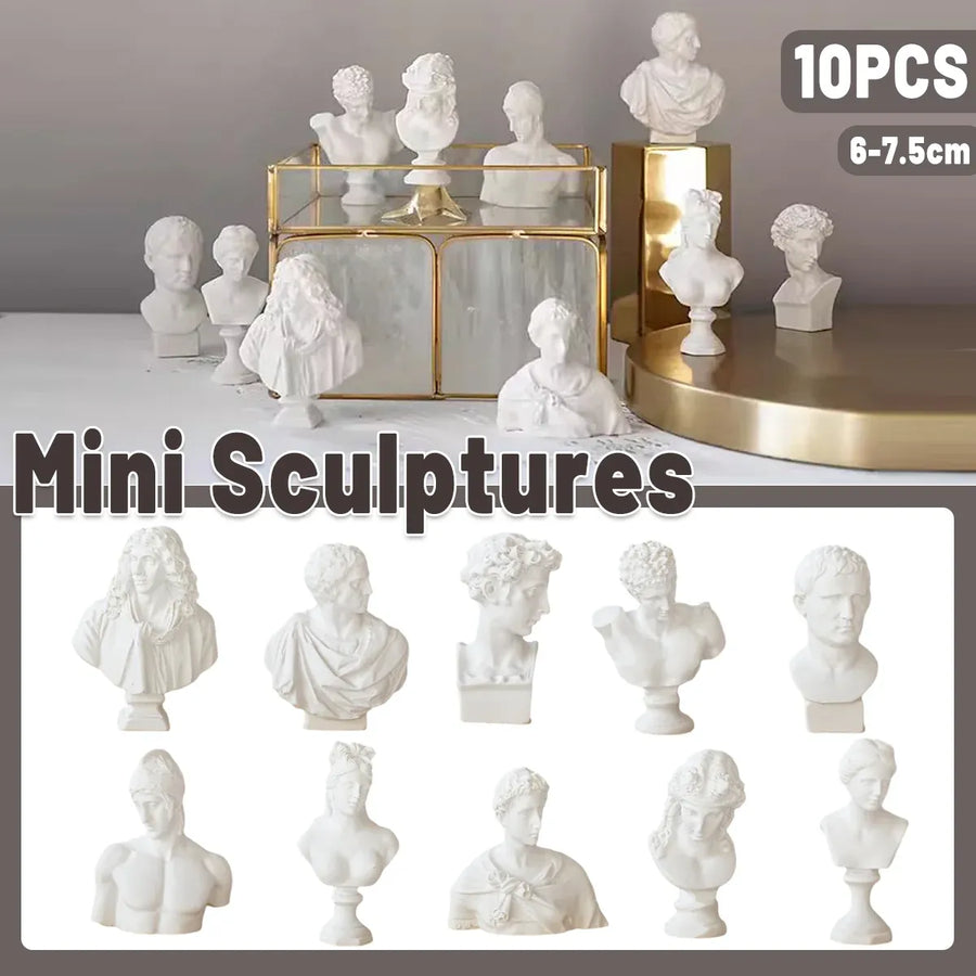 10 Pcs Mini Desktop Decorative Sculptures Resin White Classical Busts