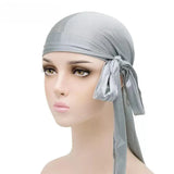 Velvet Durag Silky Hat Cap Men Women Premium Designer Doo Rag Wave Silk Headwear - Sliver grey