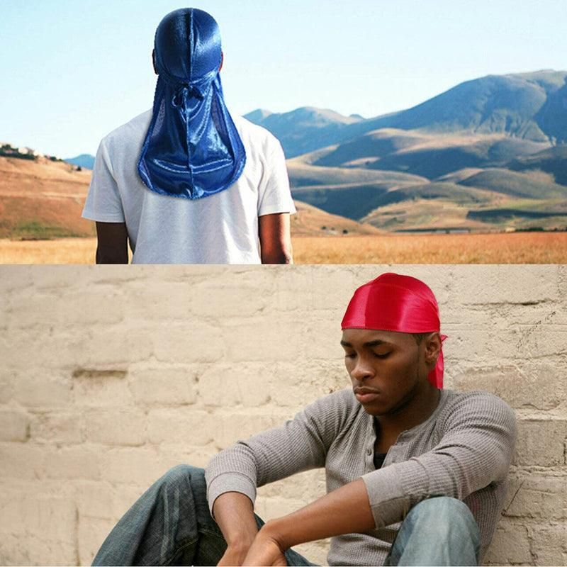 Velvet Durag Silky Hat Cap Men Women Premium Designer Doo Rag Wave Silk Headwear - Sliver grey