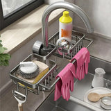 Multifunctional Faucet Shelf Kitchen Storage Sink Draining Basket Household Rack - Black - Low Angle