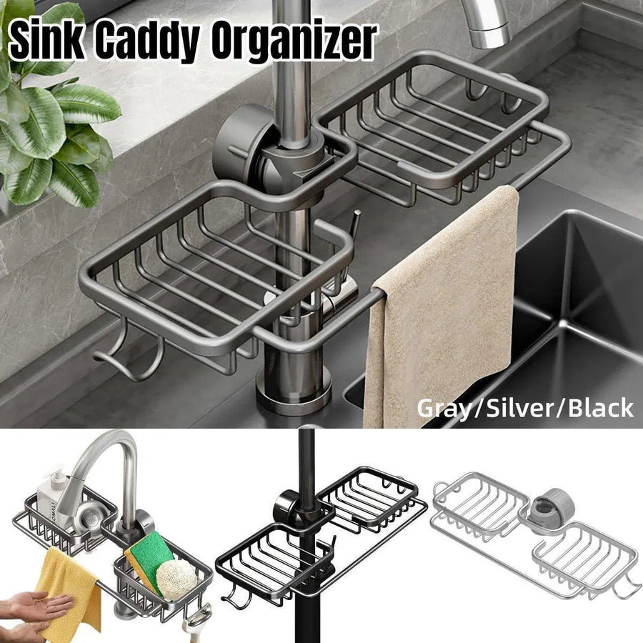 Multifunctional Faucet Shelf Kitchen Storage Sink Draining Basket Household Rack - Grey