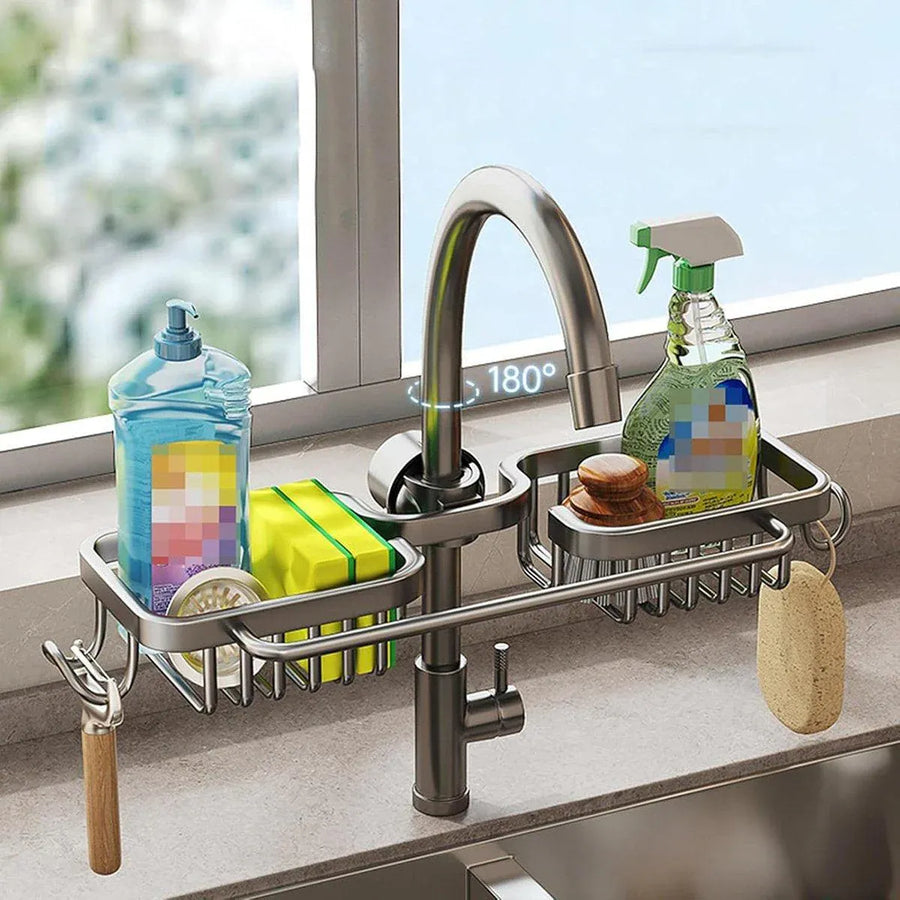 Multifunctional Faucet Shelf Kitchen Storage Sink Draining Basket Household Rack - Grey