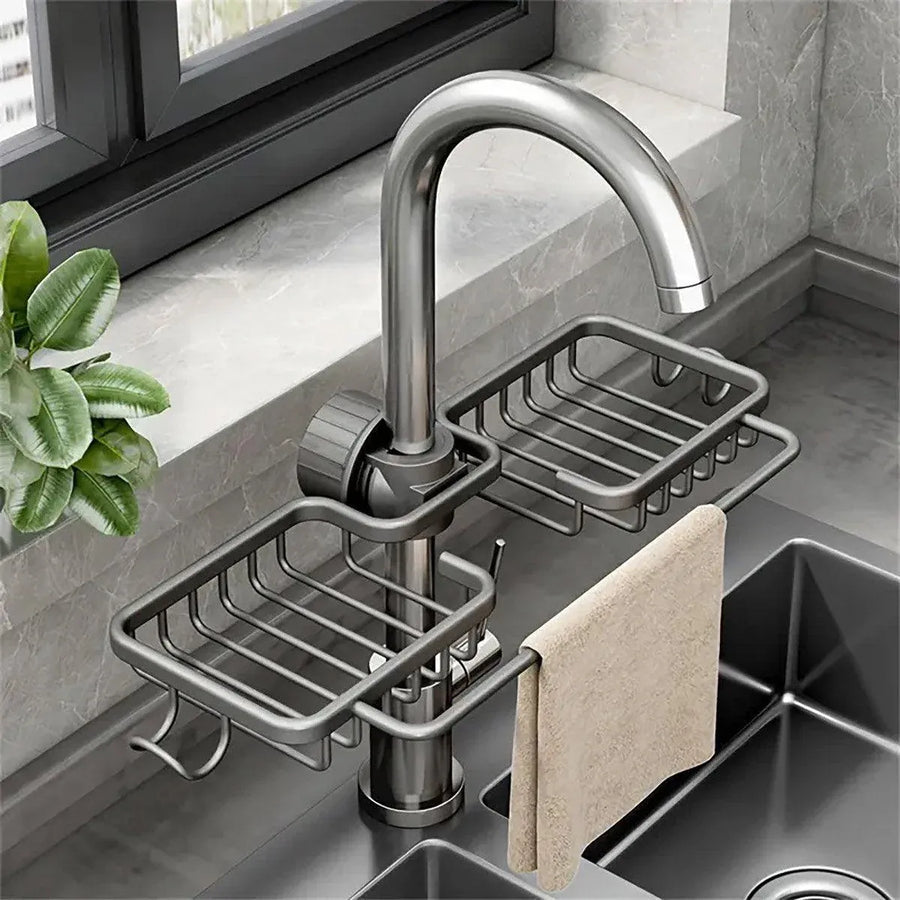 Multifunctional Faucet Shelf Kitchen Storage Sink Draining Basket Household Rack - Grey