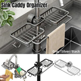 Multifunctional Faucet Shelf Kitchen Storage Sink Draining Basket Household Rack - Silver - Front View