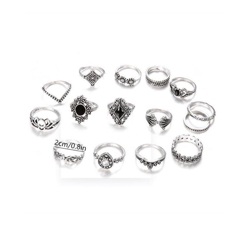 Elegant 15-Piece Boho VintageRing Set for Versatile Styling