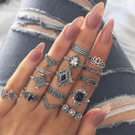 Elegant 15-Piece Boho VintageRing Set for Versatile Styling
