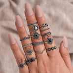 Elegant 15-Piece Boho VintageRing Set for Versatile Styling