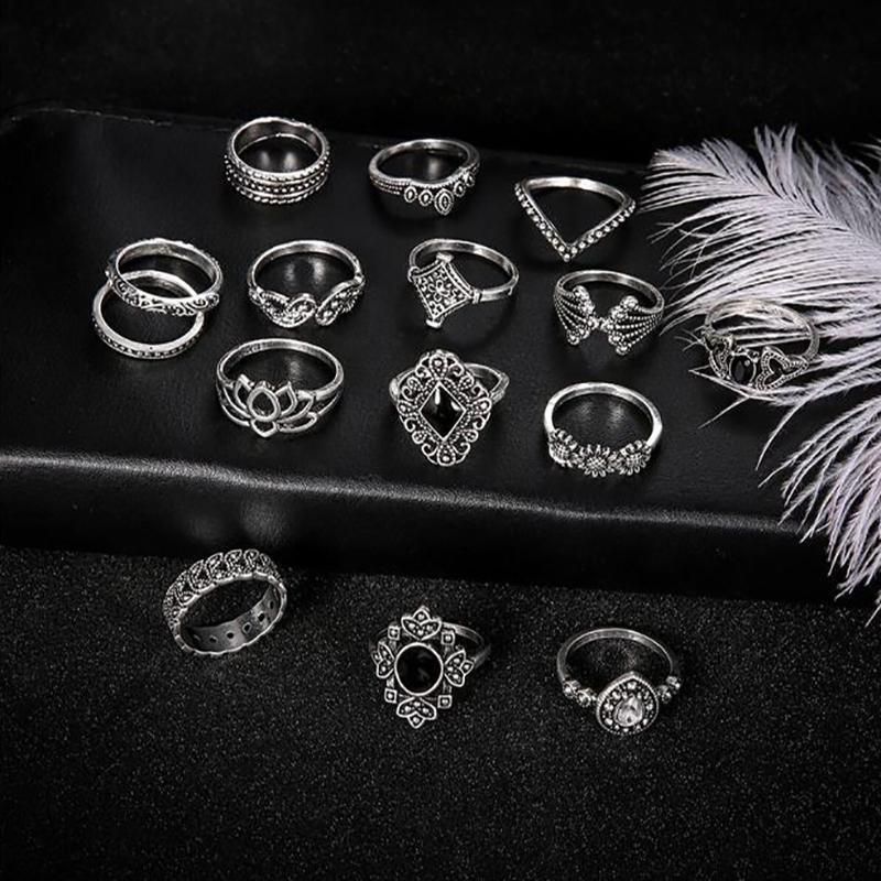 Elegant 15-Piece Boho VintageRing Set for Versatile Styling