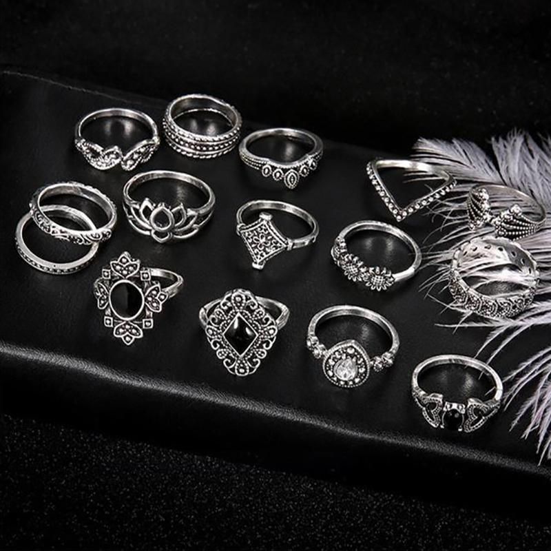 Elegant 15-Piece Boho VintageRing Set for Versatile Styling