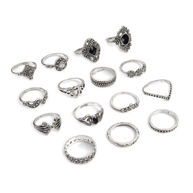 Elegant 15-Piece Boho VintageRing Set for Versatile Styling