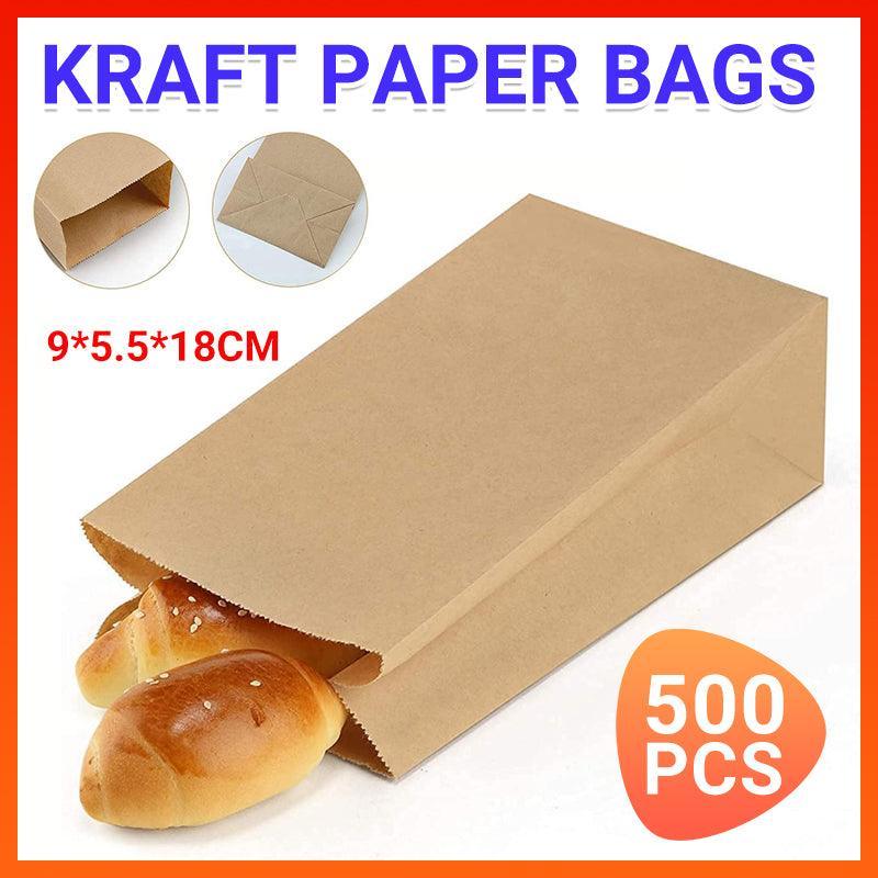 500PCS Disposable Greaseproof Brown Paper Bags Bread Snacks Eco-Friendly