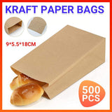 500PCS Disposable Greaseproof Brown Paper Bags Bread Snacks Eco-Friendly
