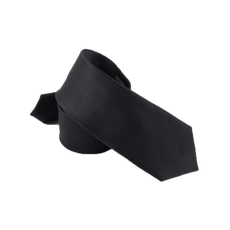 Men's Skinny Tie Fashion Solid Plain Satin Formal Wedding Casual Necktie Ties - Black