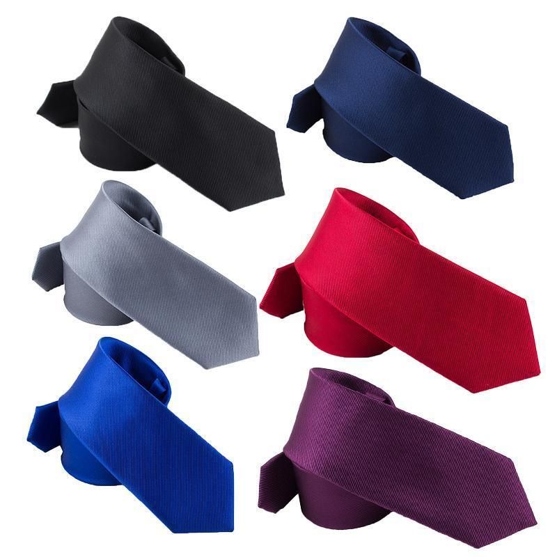 Men's Skinny Tie Fashion Solid Plain Satin Formal Wedding Casual Necktie Ties - Black