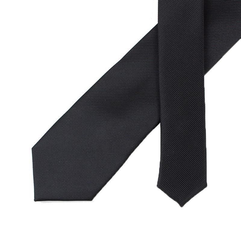 Men's Skinny Tie Fashion Solid Plain Satin Formal Wedding Casual Necktie Ties - Black