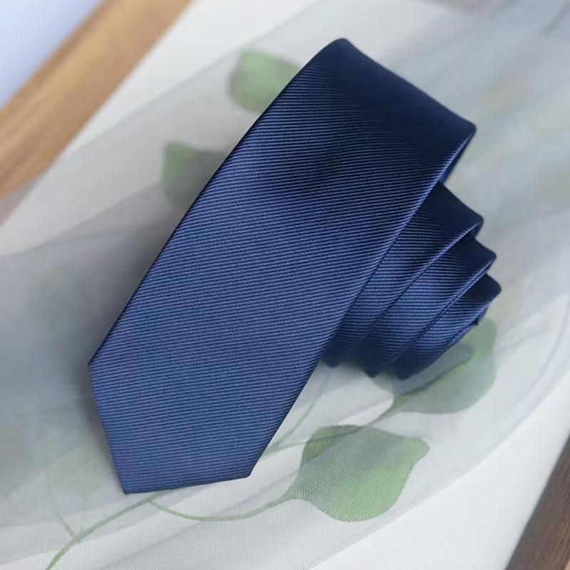 Men's Skinny Tie Fashion Solid Plain Satin Formal Wedding Casual Necktie Ties - Black